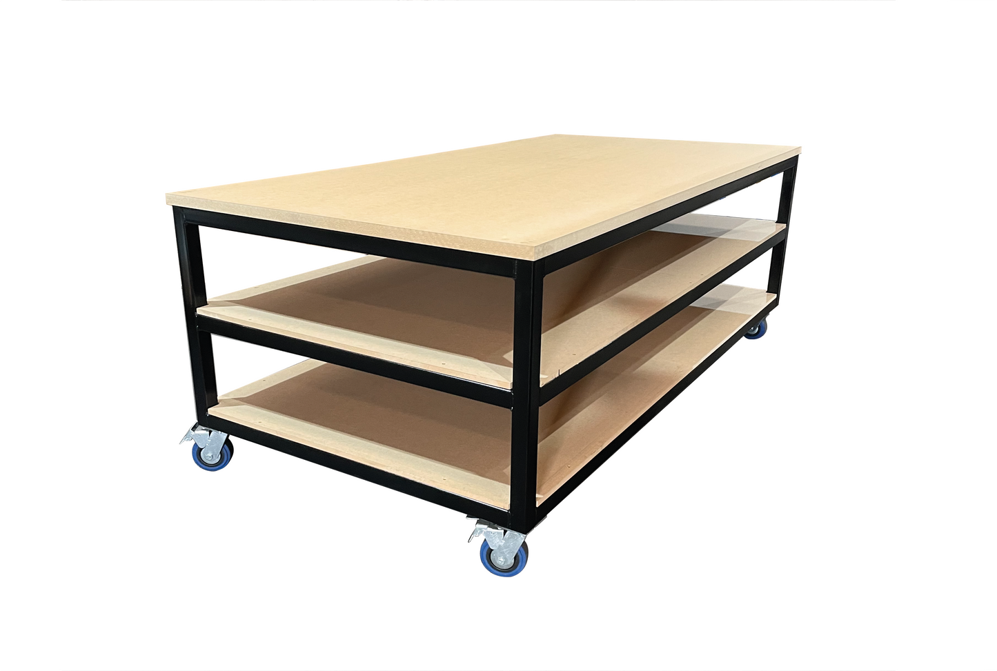 Heavy Duty Mobile Workbench 2400mmL X 1200mmW X 900mmH with shelf.