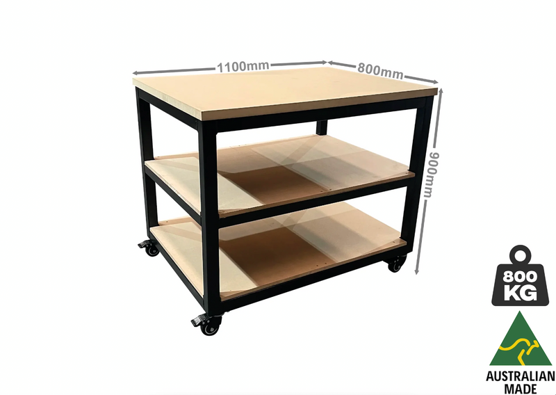 Heavy Duty Mobile Workbench 1100mmL X 800mmW X 900mmH with shelf.