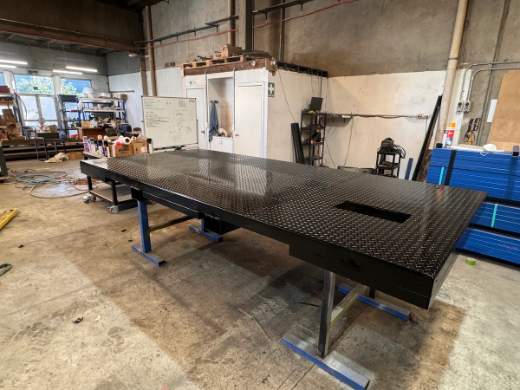 Heavy-duty checker-plate workbench in the Tullamarine workshop
