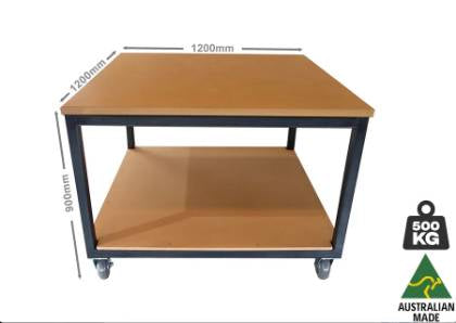 Heavy duty mobile work bench, 1200 by 1200 by 900 millimetres